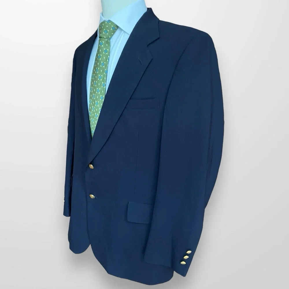 Heisman Trophy Col‎ Blazer Sport Coat Mens 46L Navy Gold Buttons Sport Coat VTG
